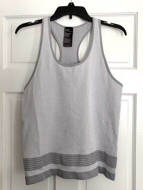 Women's Gray Athletic Tank Top Stripe Racerback Large Athleisure